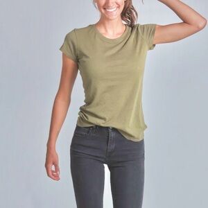 James Perse Avocado Green Short Sleeve Crewneck Tee with White Stitching